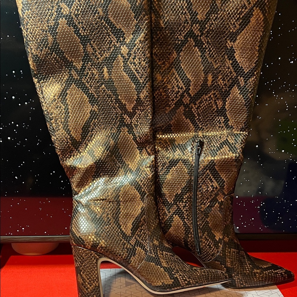 Steve Madden Tan Snake Print Heeled Boots
